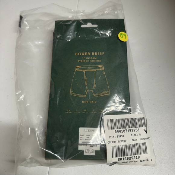 J Crew Boxer Brief Men's Small Blue 3 Inch Inseam Stretch Cotton ONE PAIR NEW - Picture 1 of 4